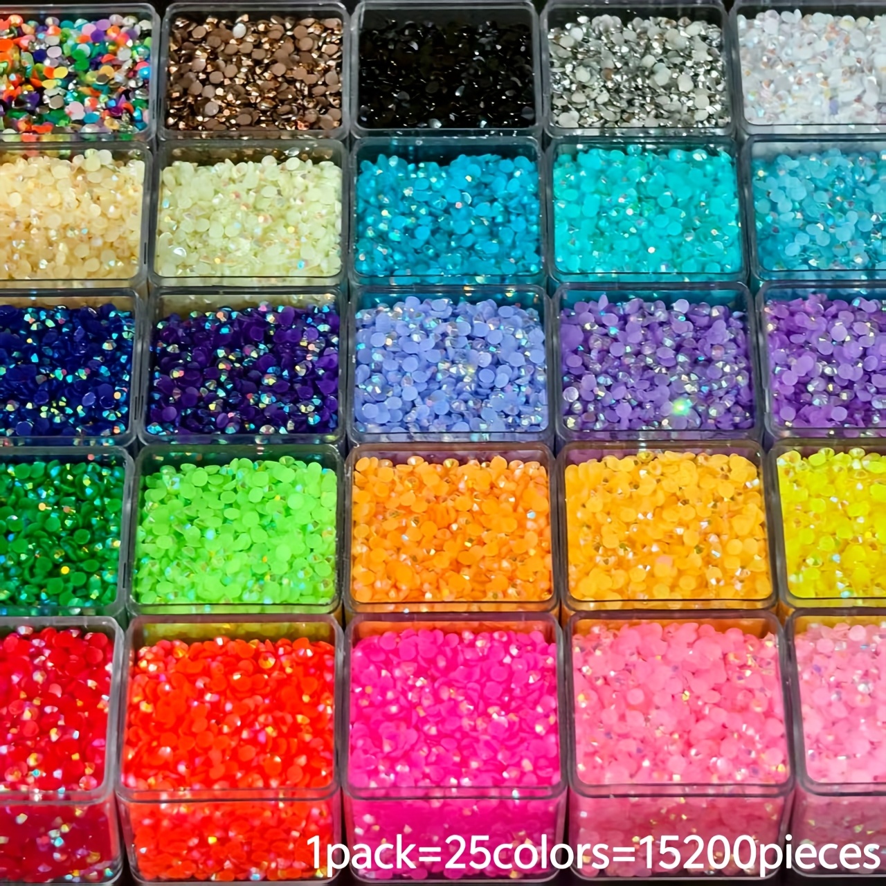E-shop 15200 Stück 25 Farben, 3mm Flachrückige Runde Resin-Jelly-Strasssteine, für Nageldesign-Zubehör, Schuhe, Kleidung Kosmetik, Leuchtende Farben: