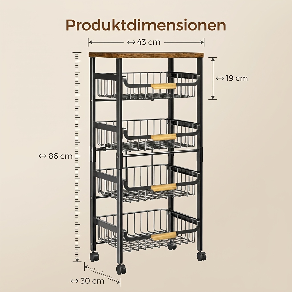 Image of Five-layer Pull-out Trolley Storage Rack, 4 Drawers And 1 Wooden Board, Movable, Golden Color, Suitable For Kitchen, Living Room, Bathroom, Bedroom, Etc, Utility Racks