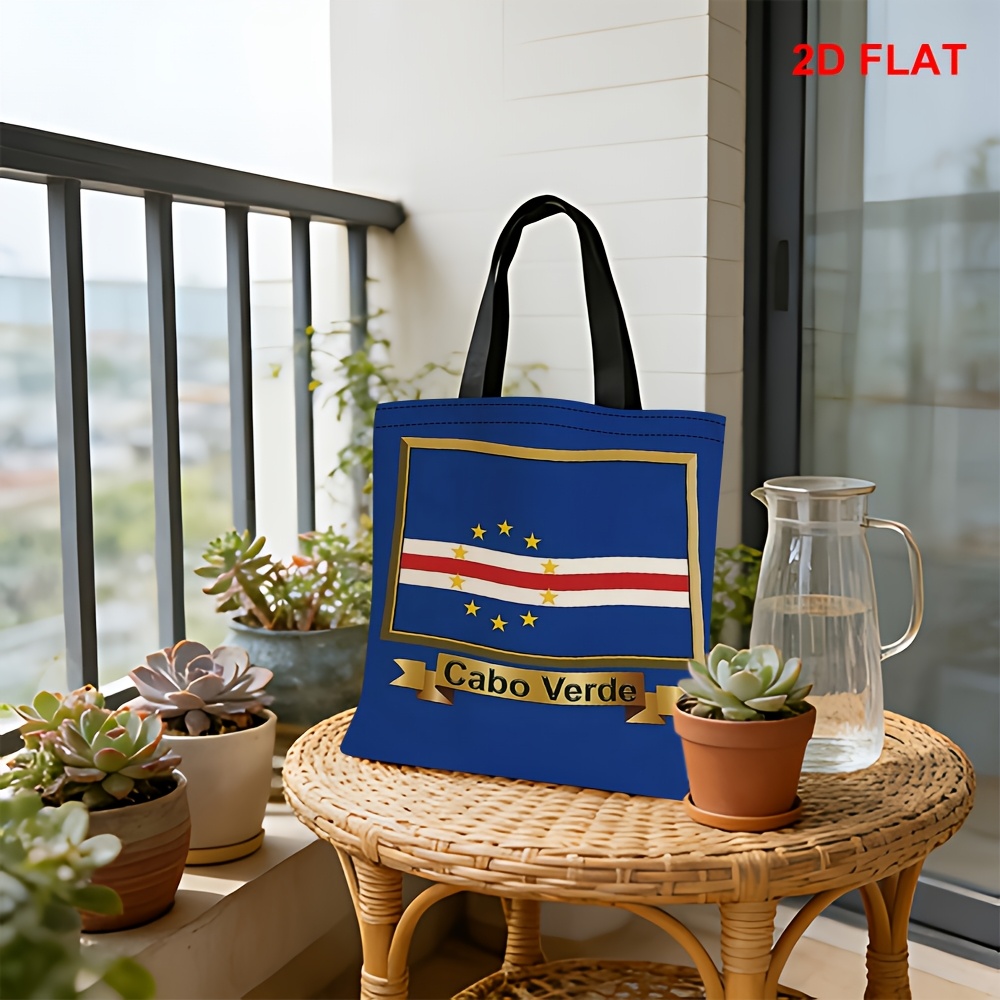 TEMU Nationale Vlag Frame Print Tote Bag, 2D Platte Dubbelzijdig Bedrukte Schoudertas Handtas, 1pc Capaciteit Dagtas, Draagbare Tas voor