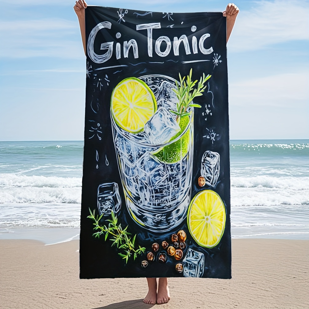 E-shop Ein modernes -Tonic-Cocktail-Strandtuch mit Aufdruck - Hergestellt aus ultraweicher, schnelltrocknender Mikrofaser, mit Designs von Eiswürfeln,