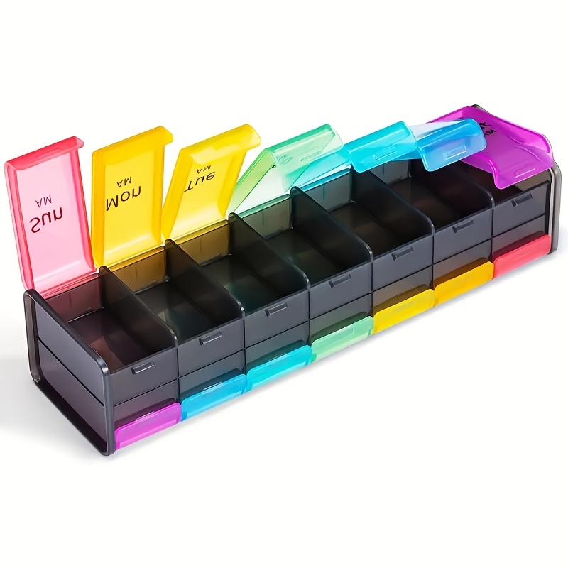 Ponek Large Capacity Double-layer Pill Organizer | Suitable For Tablets, Vitamins, Fish Oil, And Supplements, Mixed Color, Pp Material
