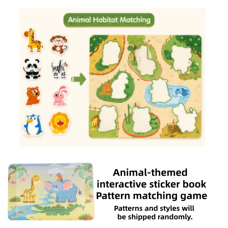 TEMU Libro adesivi interattivo a tema animali con divertenti motivi di animali, , e , per la consapevolezza di e colori, migliorare le abilit� ,