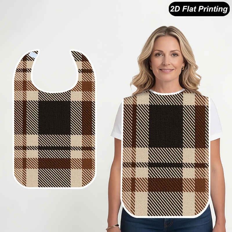 TEMU 1pc Adult Bib, Black Plaid Pattern 2d Flat Print Design, Dining For Adults Bib, Suitable For Home, Restaurants, Kitchens, Dining Table, Parties,