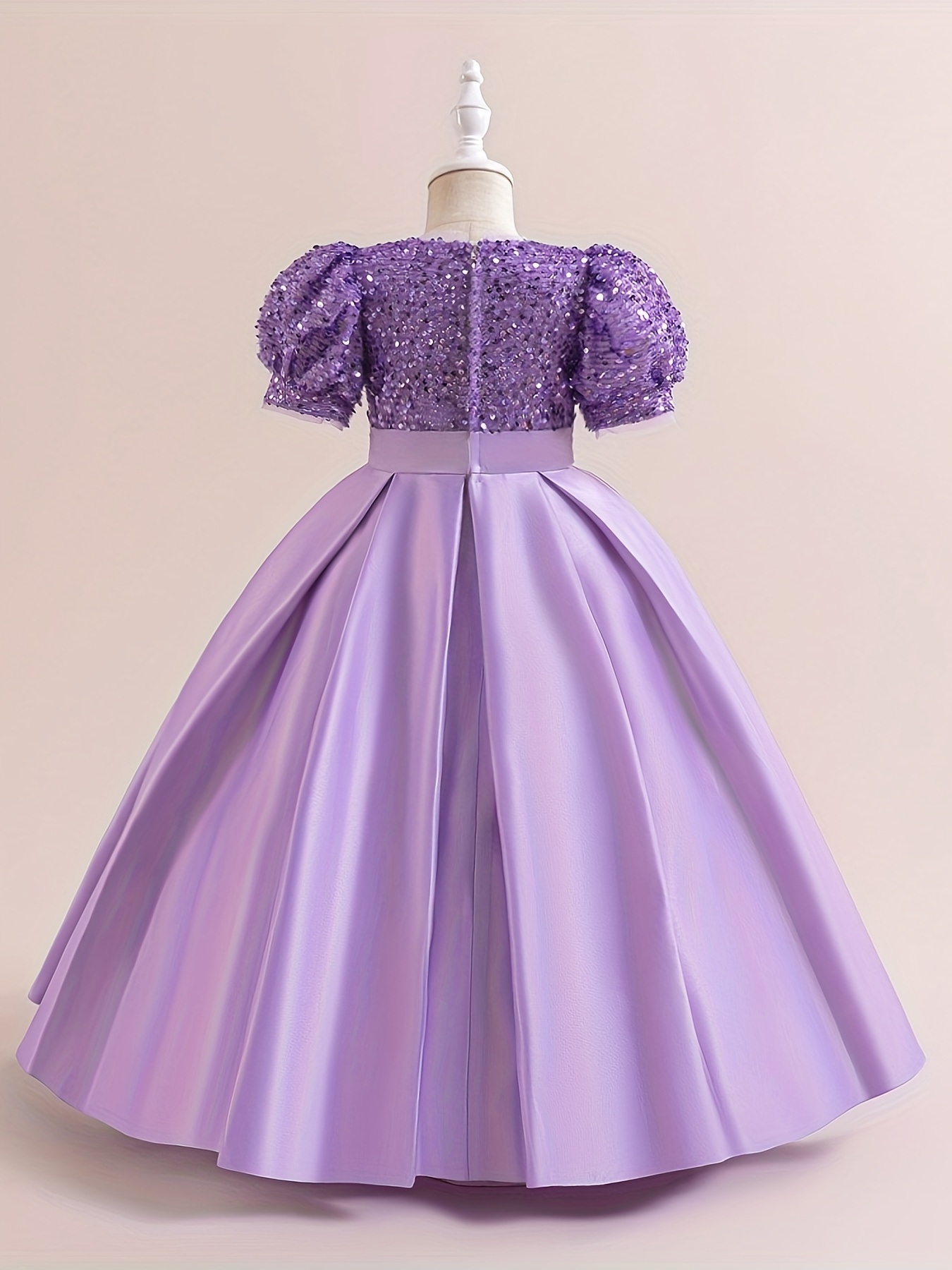 Purple summer prom wedding dresses with bubble sleeves 4313