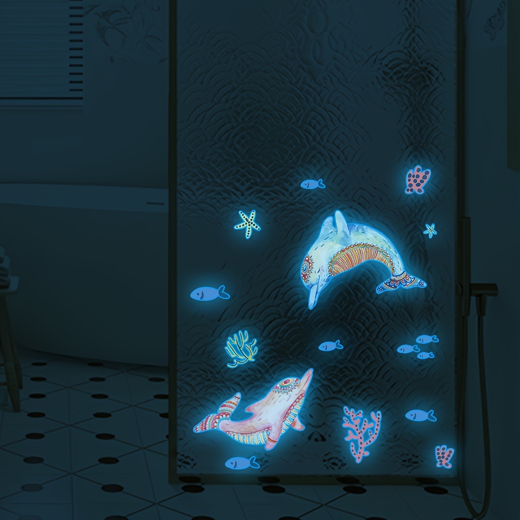 1 יחידה מדבקת קיר נשלפת, לילה זוהר נושא תת-ימי, מדבקת קיר זוהרת דביקה ...