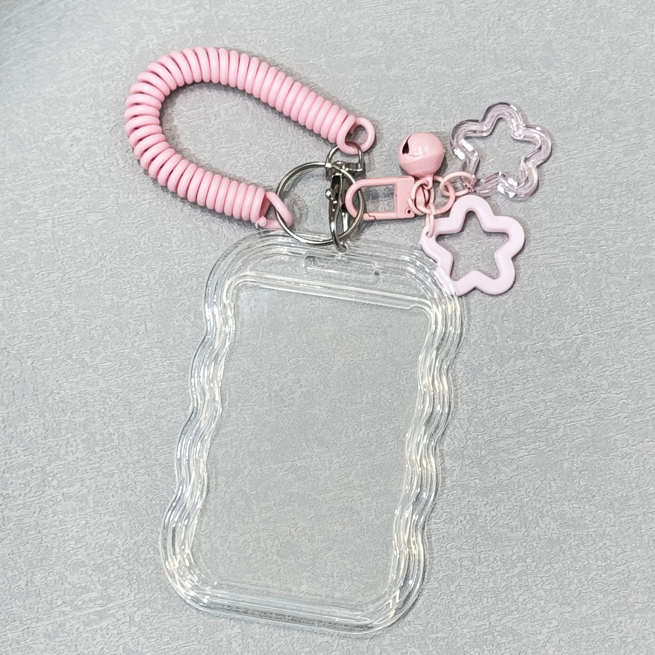 TEMU Porte-cartes 2D robuste et transparent en PVC pour cartes d'identité étudiantes et badges d' - un couvercle coulissant, un porte-clés et un