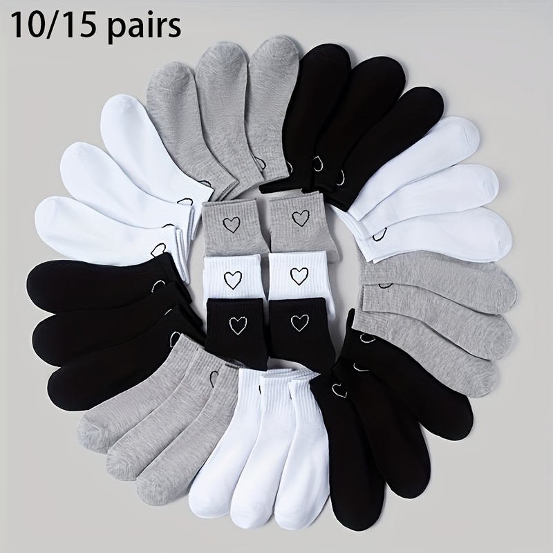 

10 Pairs/15 Pairs Women's Short Socks Pattern Gray Daily Casual Socks Women's Low Comfortable Breathable Sweat Absorbent Anti-odor In All