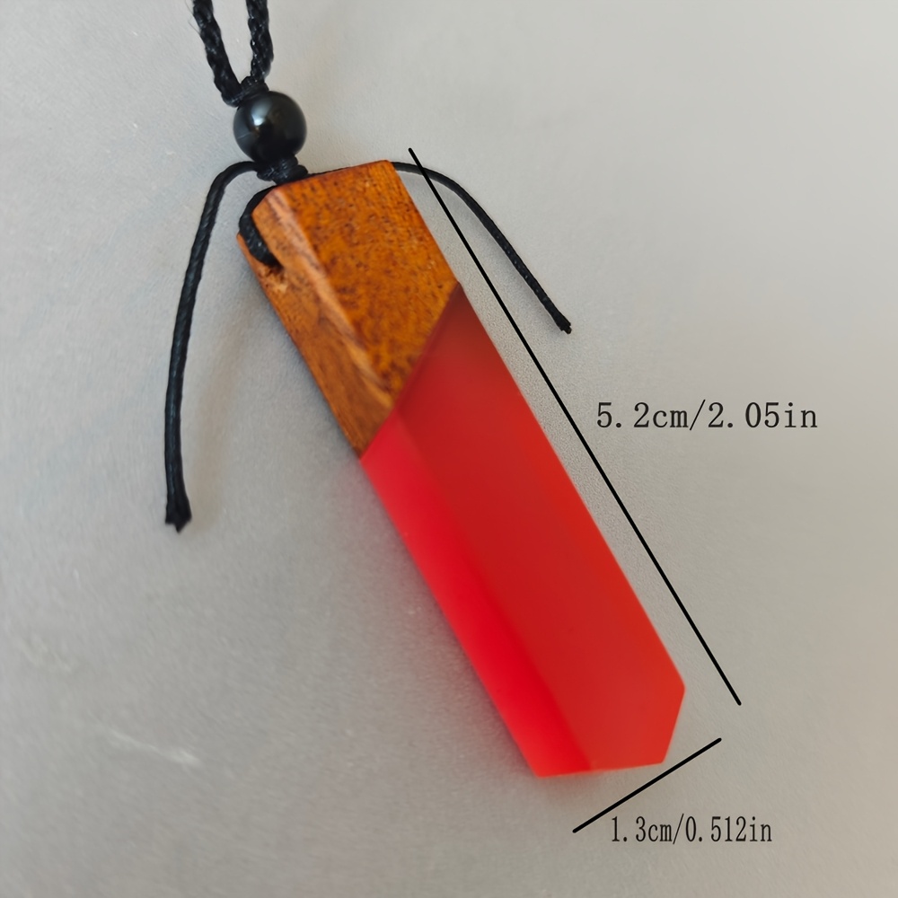 Geometric Resin Wood Pendant Necklace, Unisex Design