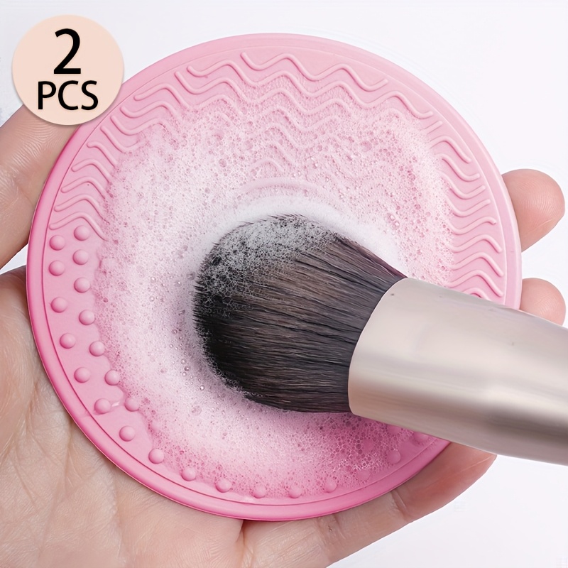 TEMU 2pcs Portable Makeup Brush Cleaning Pads, Silicone Material, Cleaning Makeup Brushes, Small Round Pads