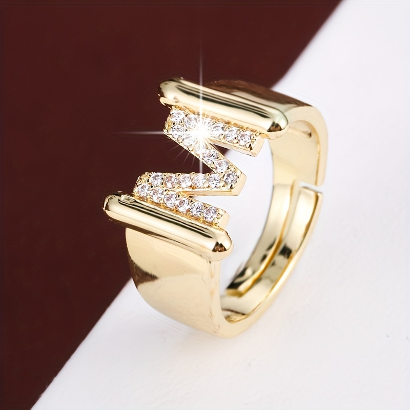 1pc Fashion Letter Inlaid Synthetic Zirconia Ring