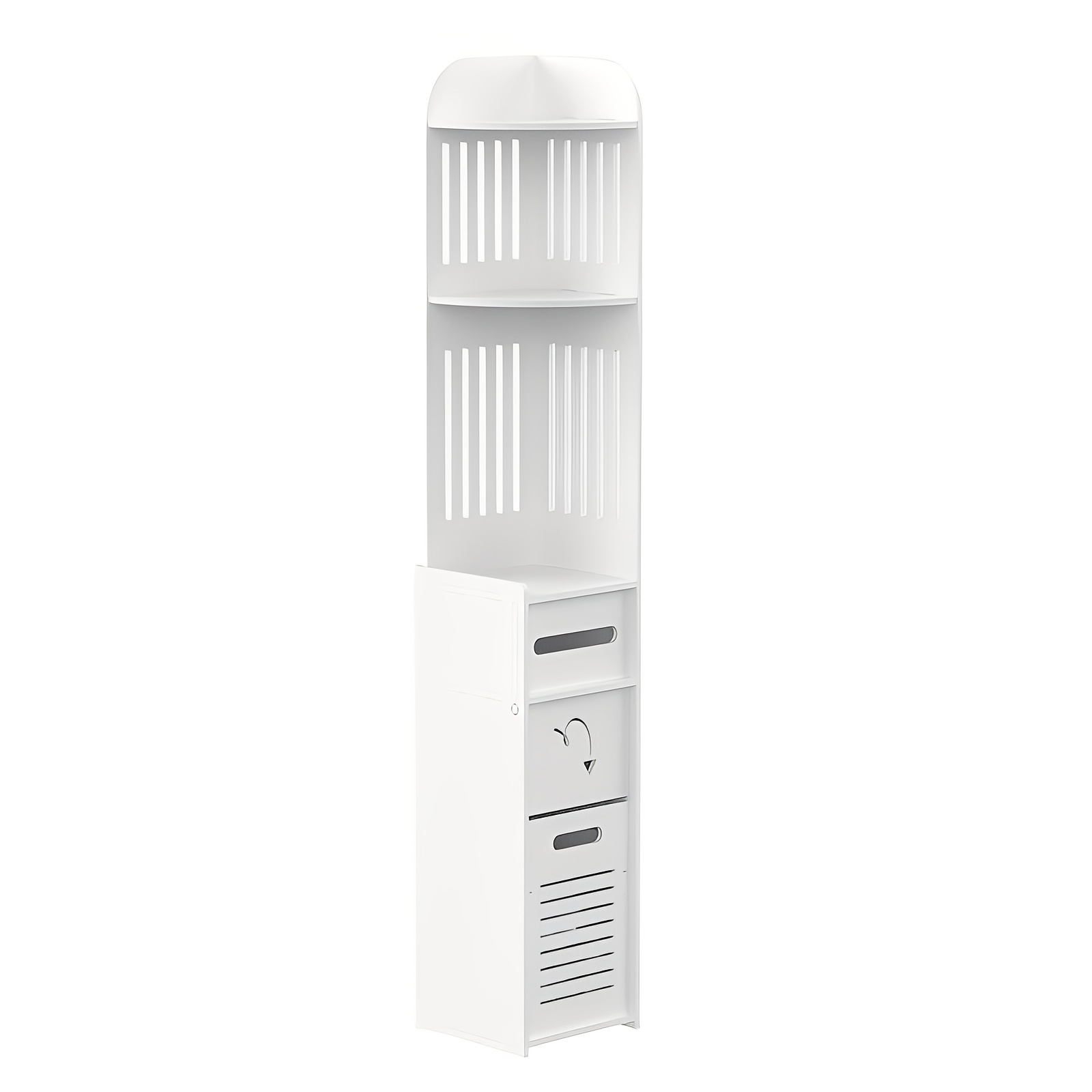 Image of Pvc Narrow Floor-standing Storage Unit With Bucket, Bathroom Toilet Paper Storage Cabinet, White Storage Cabinet, Suitable For Bathroom, Living Room, And Hallway, Dimensions 120x20x19.5cm