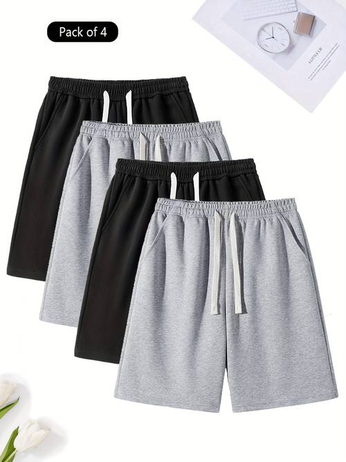4 pc mens summer new loose fit casual athletic shorts gym shorts elastic waistband with drawstring adjustable tightness side pockets for convenient storage knit fabric sweat absorbent and breathable soft and comfortable fitness