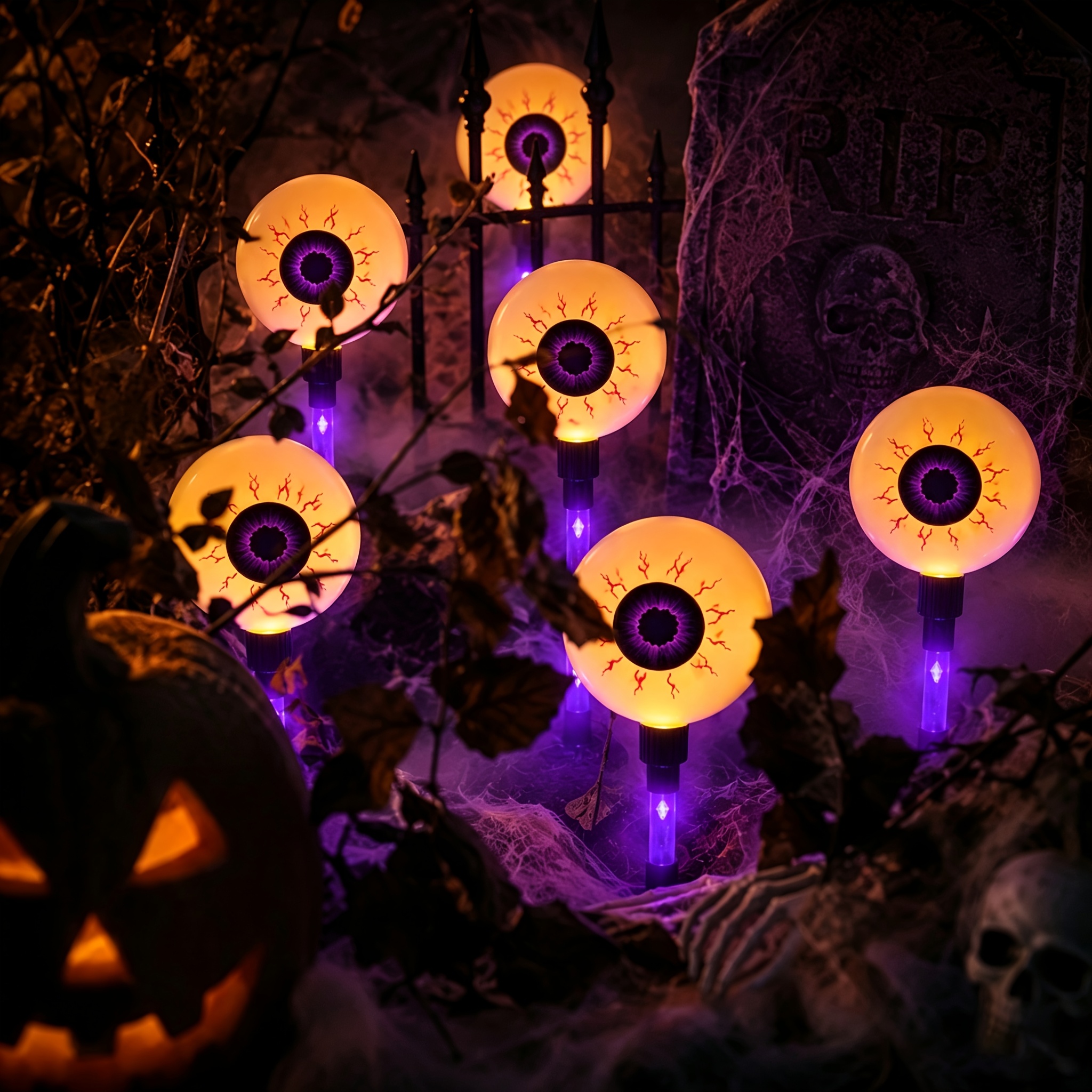 TEMU 6 Halloween Eyeball Lights, Eerie Glowing Decorations, Holiday Landscape Lighting. Solar Powered And Outdoor. Display, Them In Shrubs Or Add