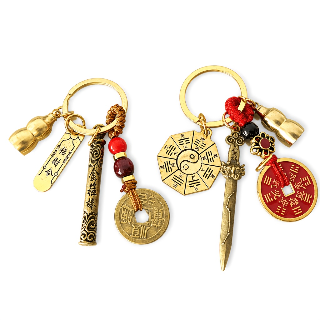 TEMU 2pcs Traditional Chinese Exquisite Phone Charm Keychain, -star Sword And Golden Hoop , Symbol For Wealth, Safety, And , Premium Gift For Car