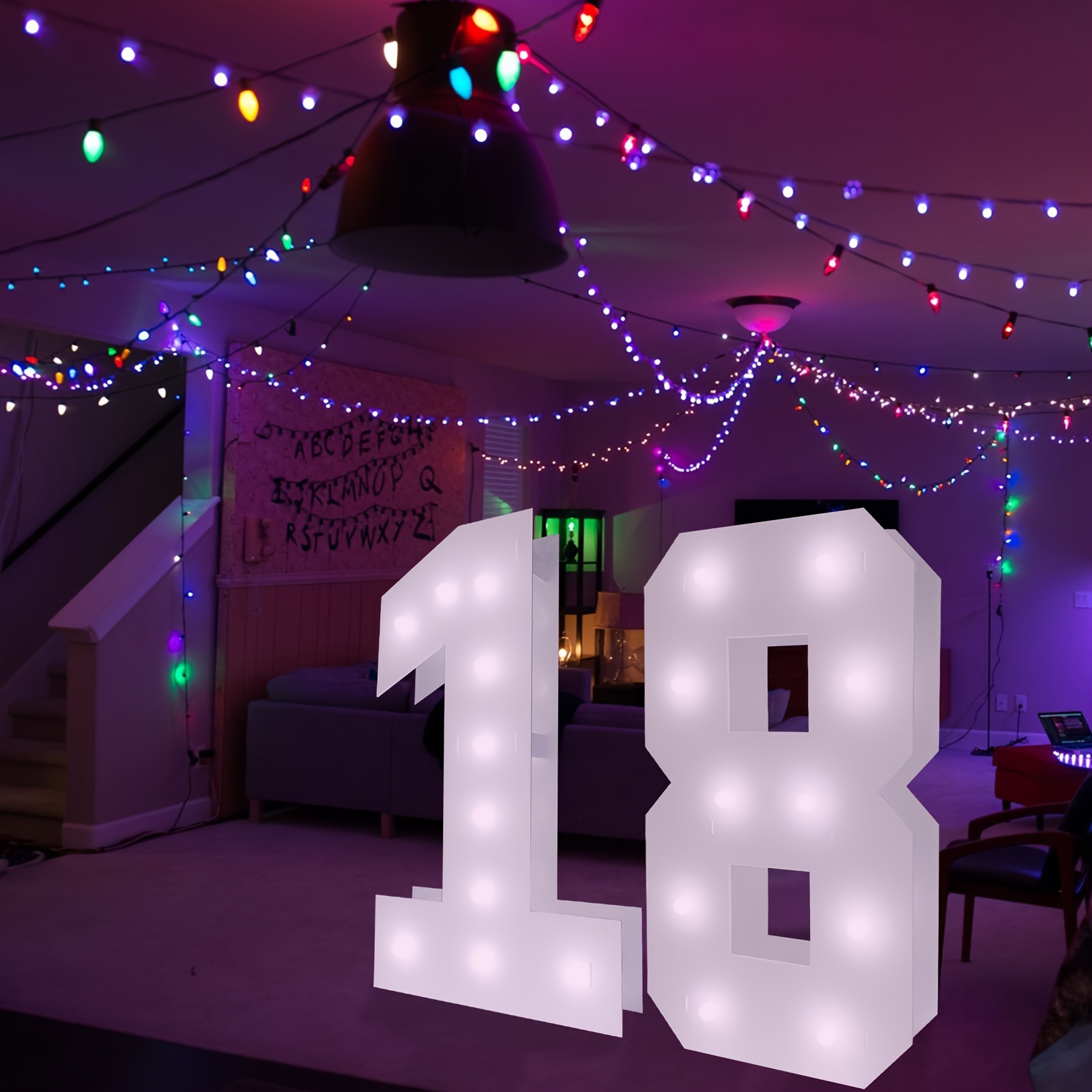 1pc, 4FT/48in/122cm Marquee Light Up Numbers, Party Decoration Large Marquee Light Up Letters, White Marquee Numbers For Birthday Party Wedding Anniversary Decorations, 0-9 Mosaic Cool White Glowing Numbers Frame