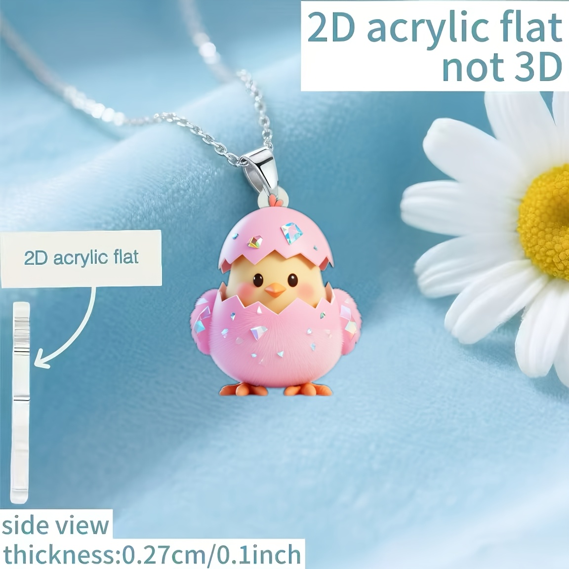 Cute Little Chick Acrylic Pendant Necklace, Gift for Her