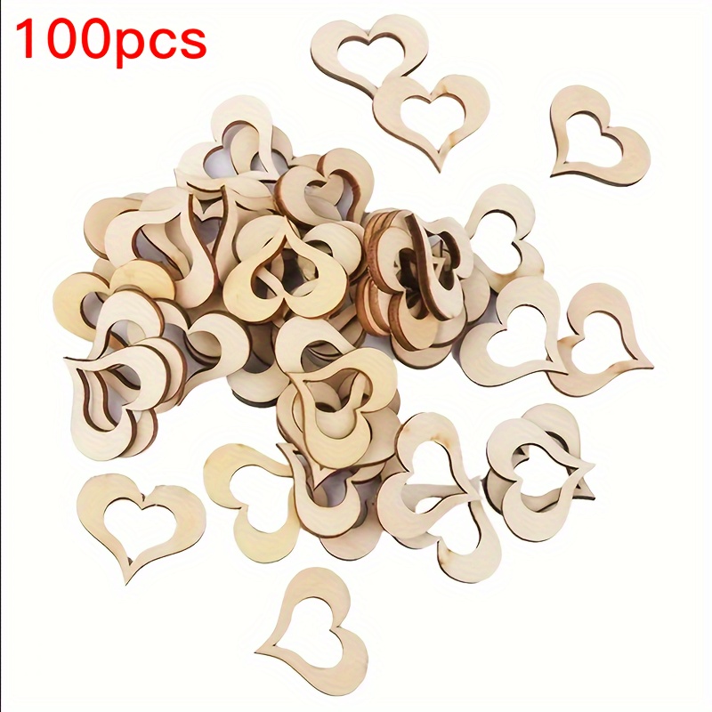 100 Hollow Wooden Heart-shaped Craft Additions In Natural , Suitable For Wedding And Valentine's Day Decorations