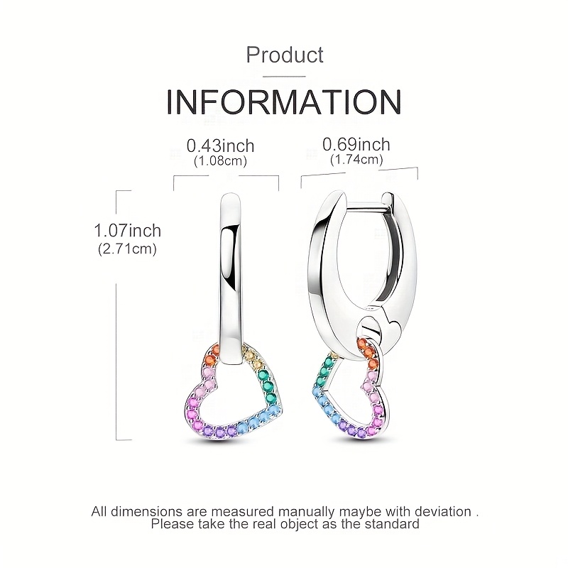 925 Silver Rainbow Heart Earrings with CZ Hypoallergenic