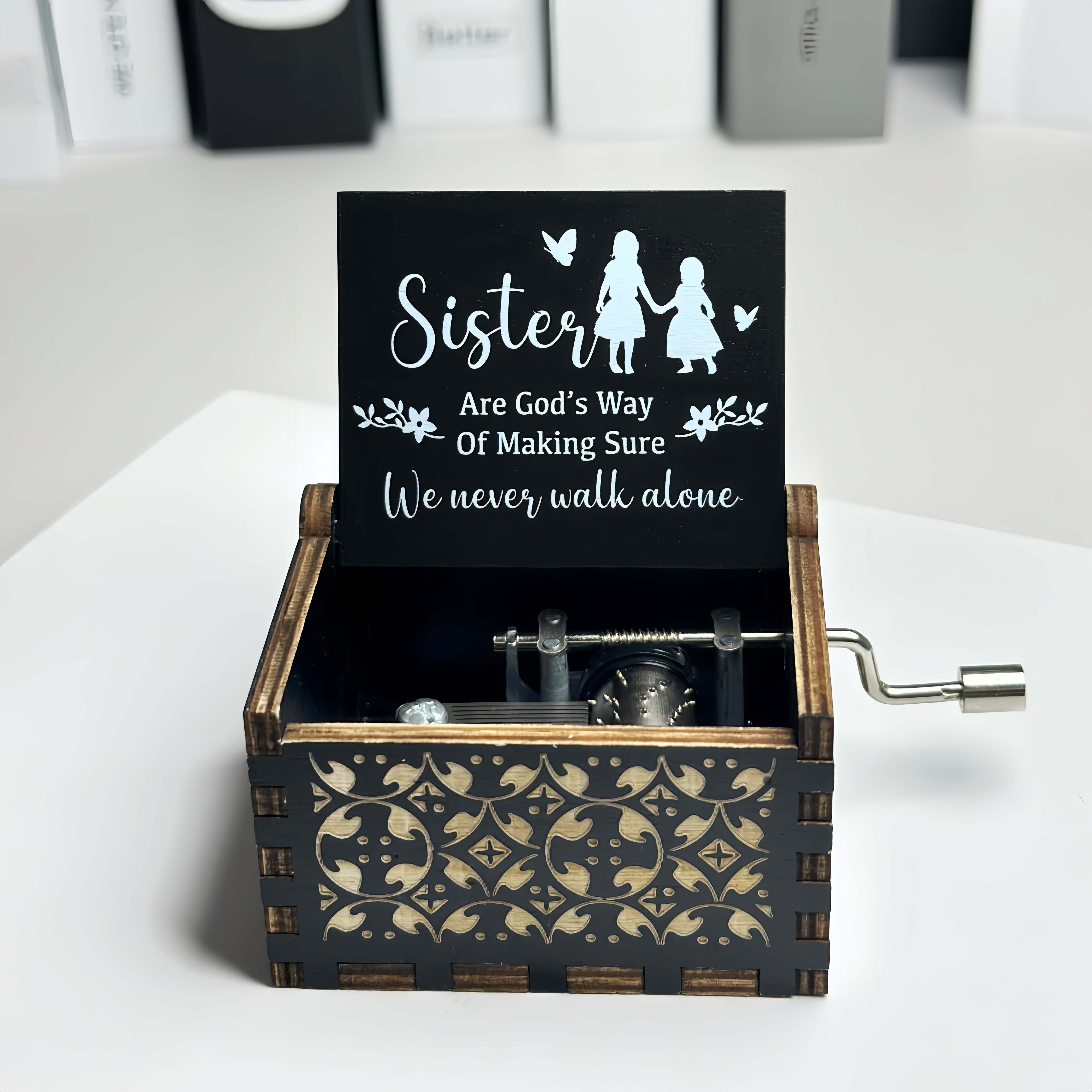 Sister Music Box Gifts Sister Friend Wooden Engraved Musical - Temu