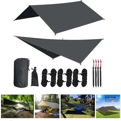 10x10ft lightweight hammock rain fly tarp for camping durable 210d oxford fabric shelter with 6 aluminum stakes reflective ropes easy setup for hiking beach and park black