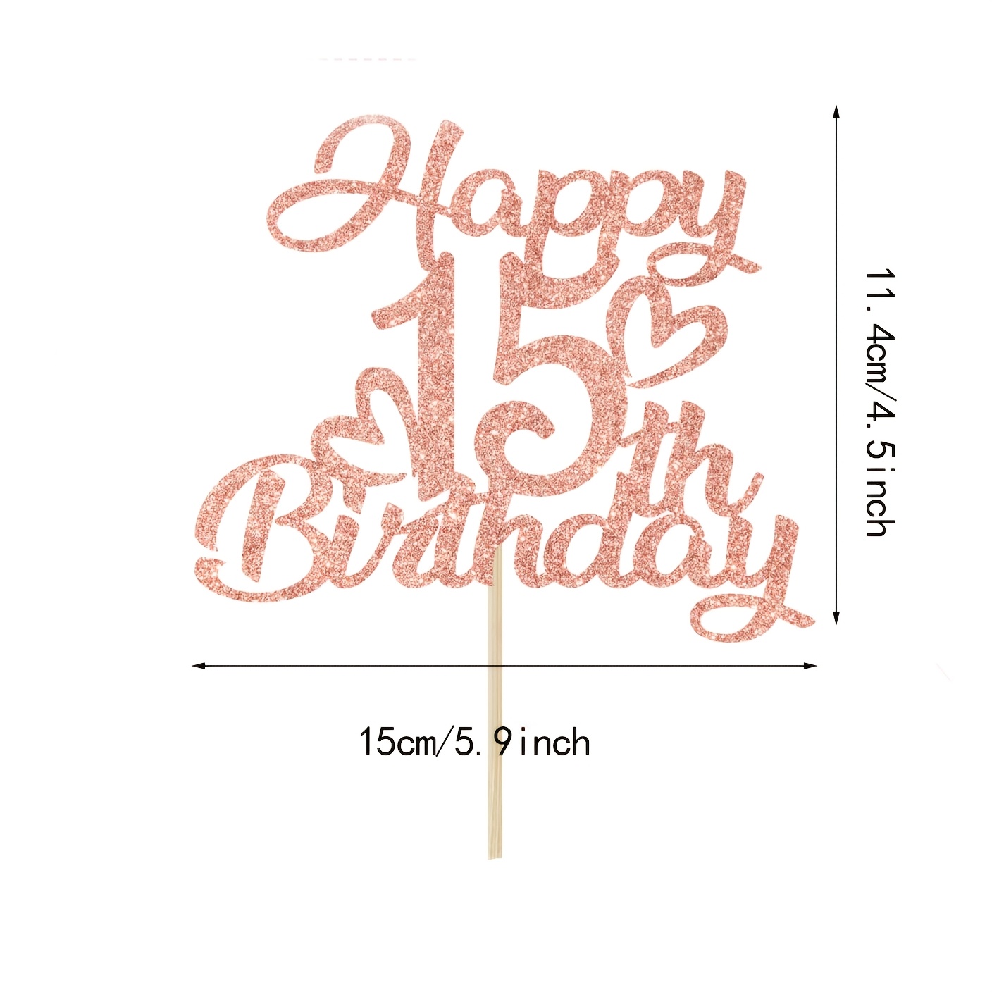 Image of 1pc 15th Birthday Cake Topper, Pink Girly Heart 15th Happy Birthday, Party Scene Cake Topper, Halloween, Christmas