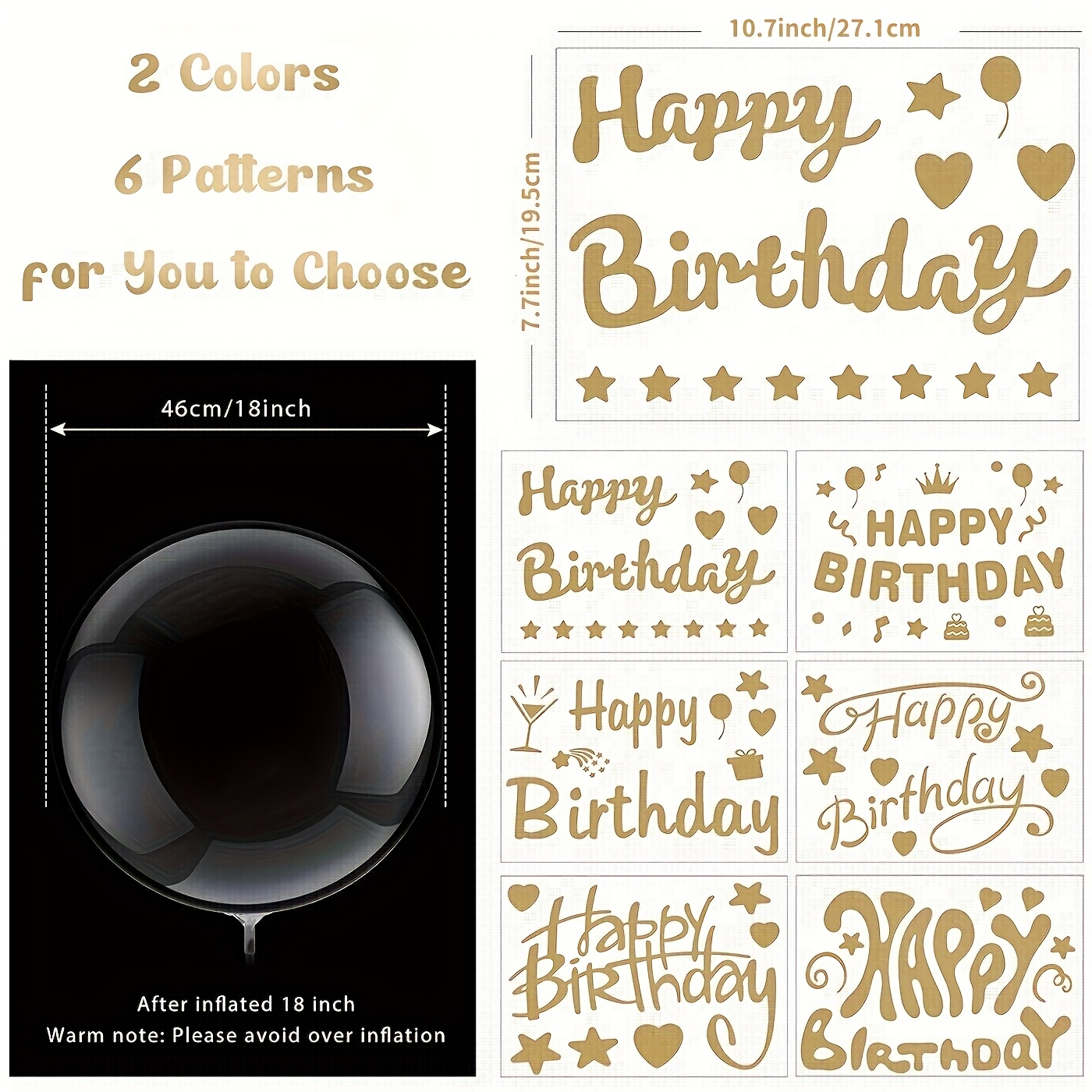 Image of 12pcs/6 Sets, Birthday Bobo Balloon Decorations - Contains 6 Happy Birthday Balloon Stickers And 6 18-inch Bobo Balloons For Birthday Party Decorations, Indoor And Outdoor Birthday Party Supplies