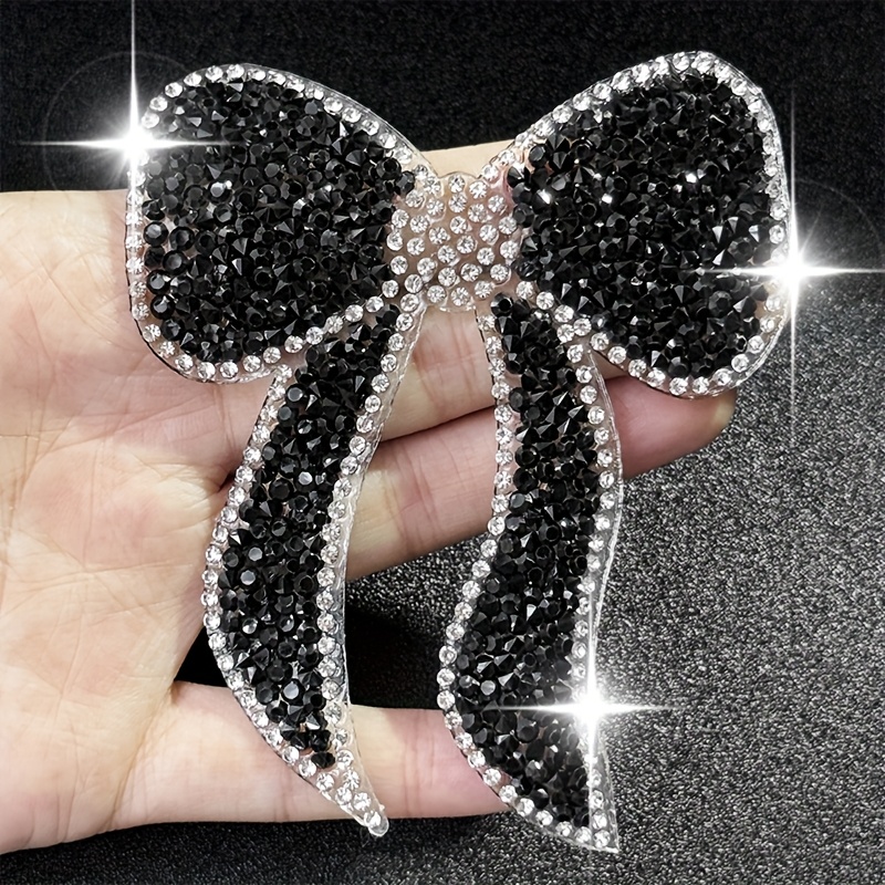 TEMU 1pc Black Oversized Bow Rhinestone Patch, Iron-on Transfer Patch, Unisex Clothing Accessory, Novelty Fabric Patch, Suitable For Diy, Clothing,