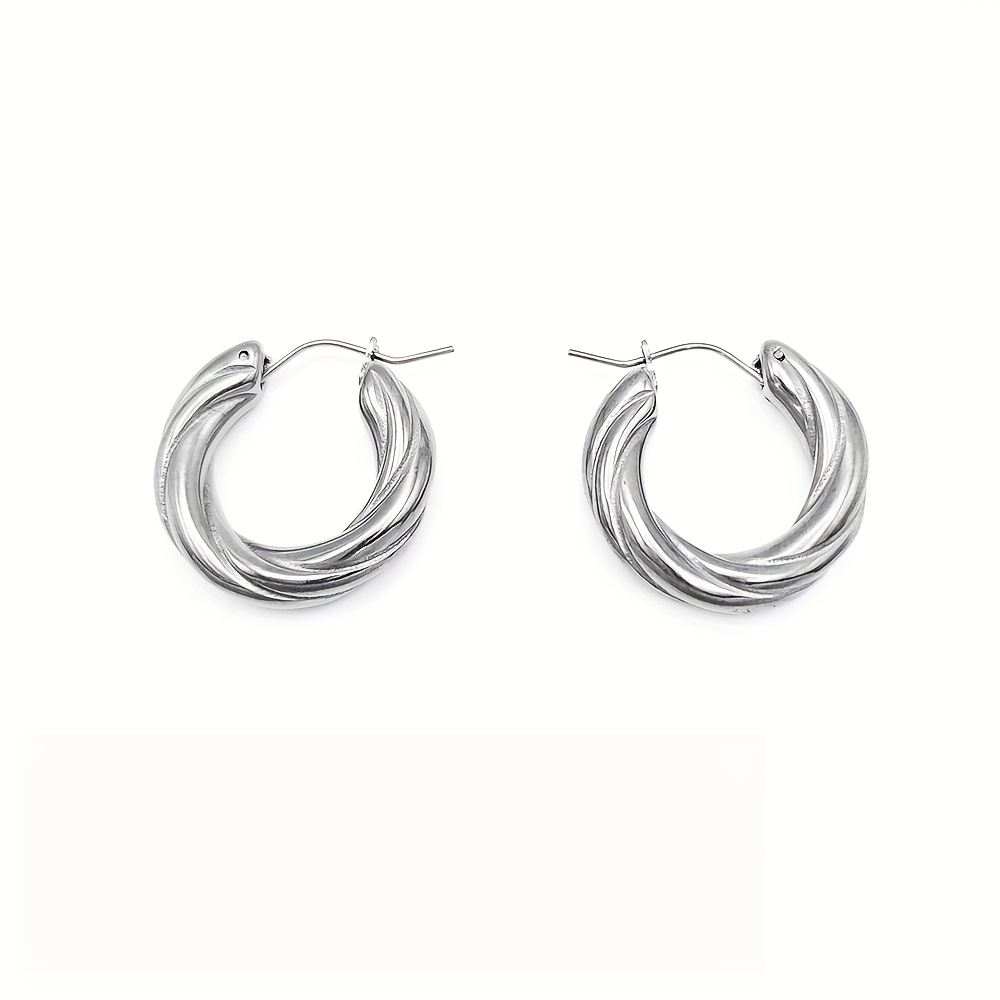 Women's Twisted Design Stainless Steel Hoop Earrings, Elegant