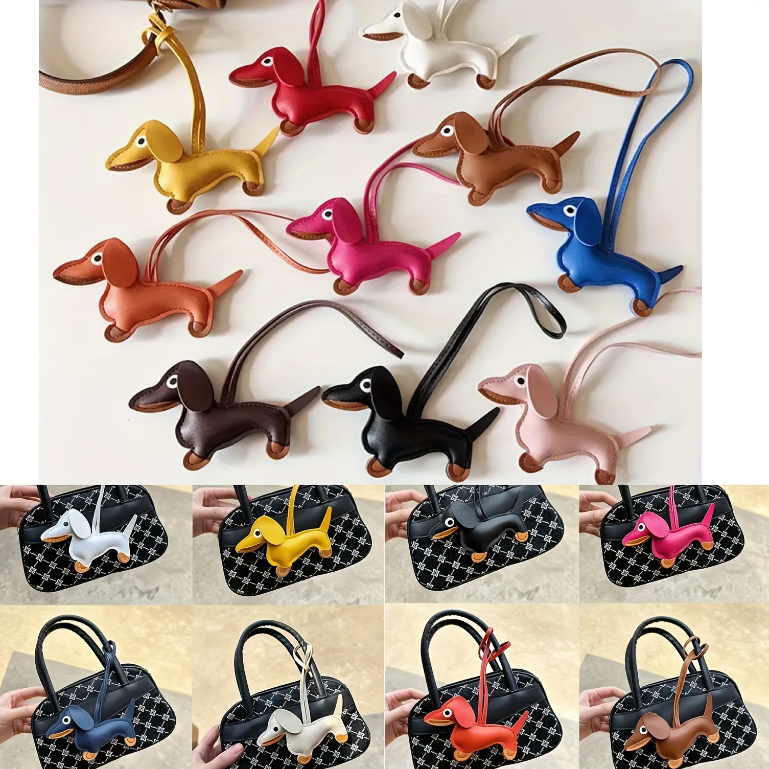 TEMU 4 Mixed And Random Different Color Dachshund Keychain Charms - Cute Sausage Dog Pendants, Suitable For Bags, Keys And Additions