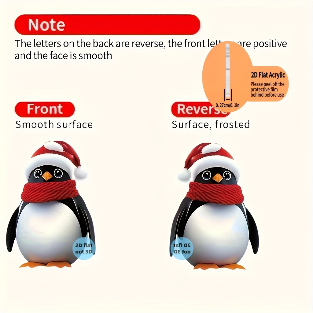 2D Flat Cartoon Penguin Dangle Earrings, Unique Holiday Jewelry