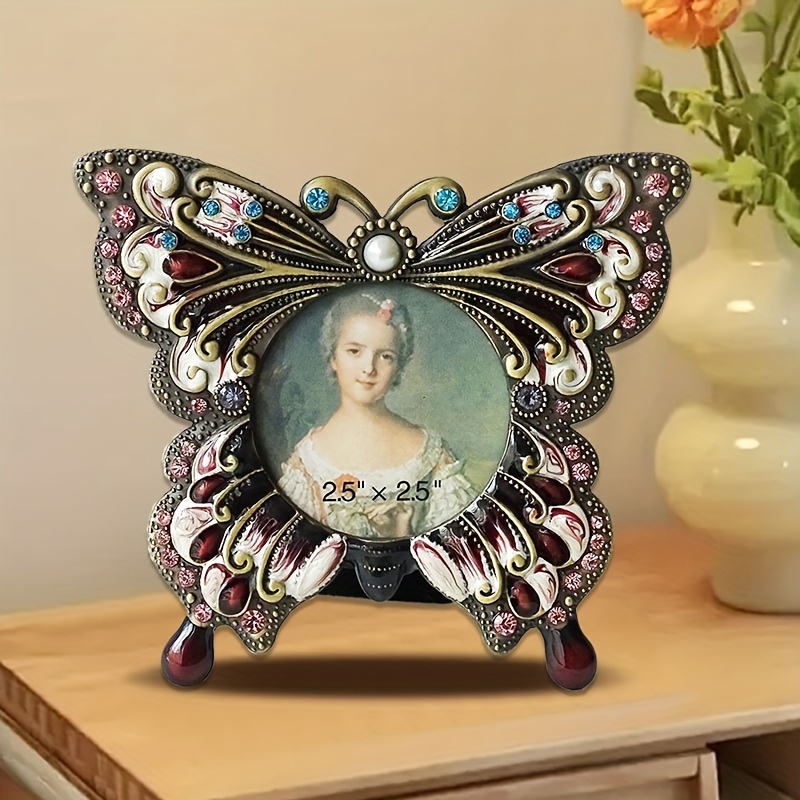 

Vintage Style 1pc -shaped Photo Frame, Enamel Design, Alloy, Decorative Tabletop Picture Frame For Home And Office, Horizontal Orientation, Oblong Shape, No Electricity Needed