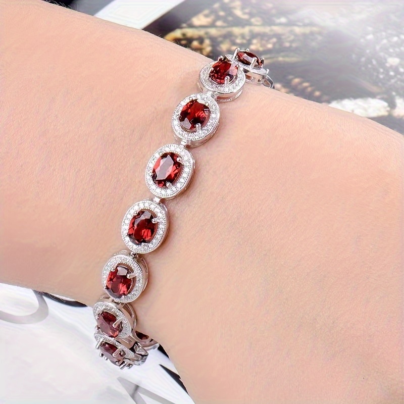 

1 S925 Silver Natural Stone Simple Garnet Red Bracelet, Gift For Mom |gift For Her |birthday |wedding |anniversary |participation |graduation Gift |school Graduation Gift