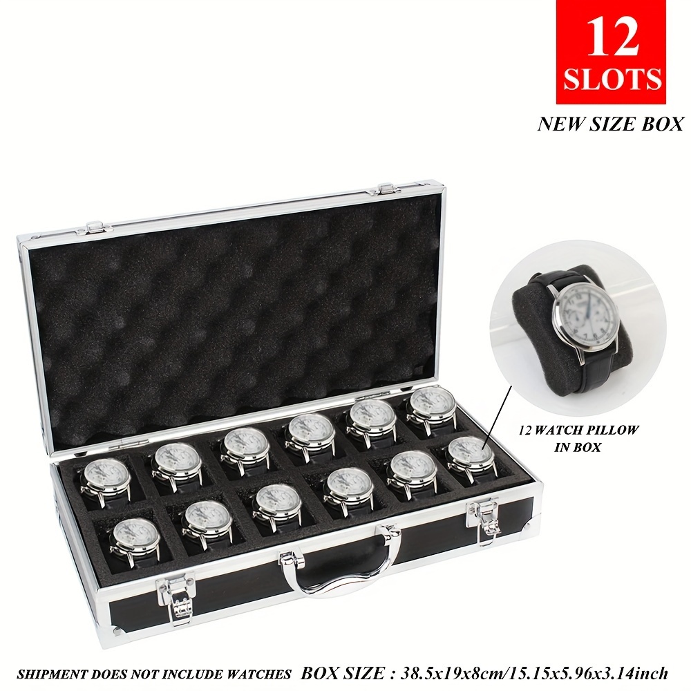 

1pc 12 Slots Watch Storage Box, Aluminum Alloy Jewelry Wrist Watches Holder Display Box, Watch Holder Organizer