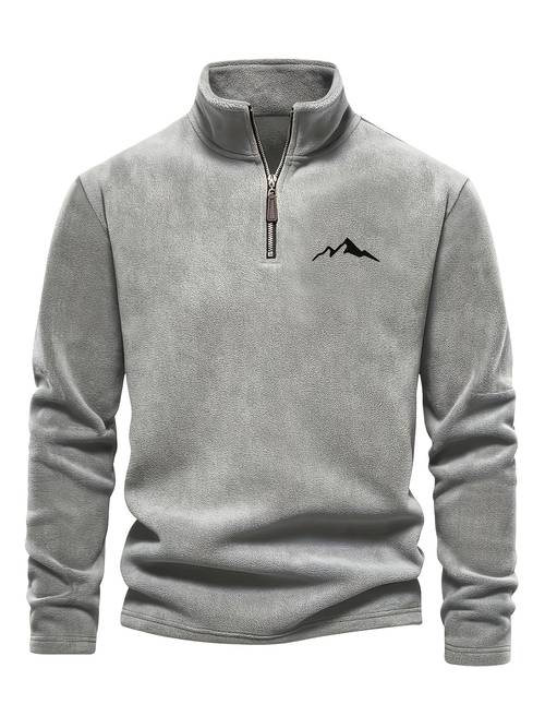 chaqueta de forro polar para hombre, con cremallera de 1/4, estilo otoño e invierno, con cuello pequeño y bordado de montaña