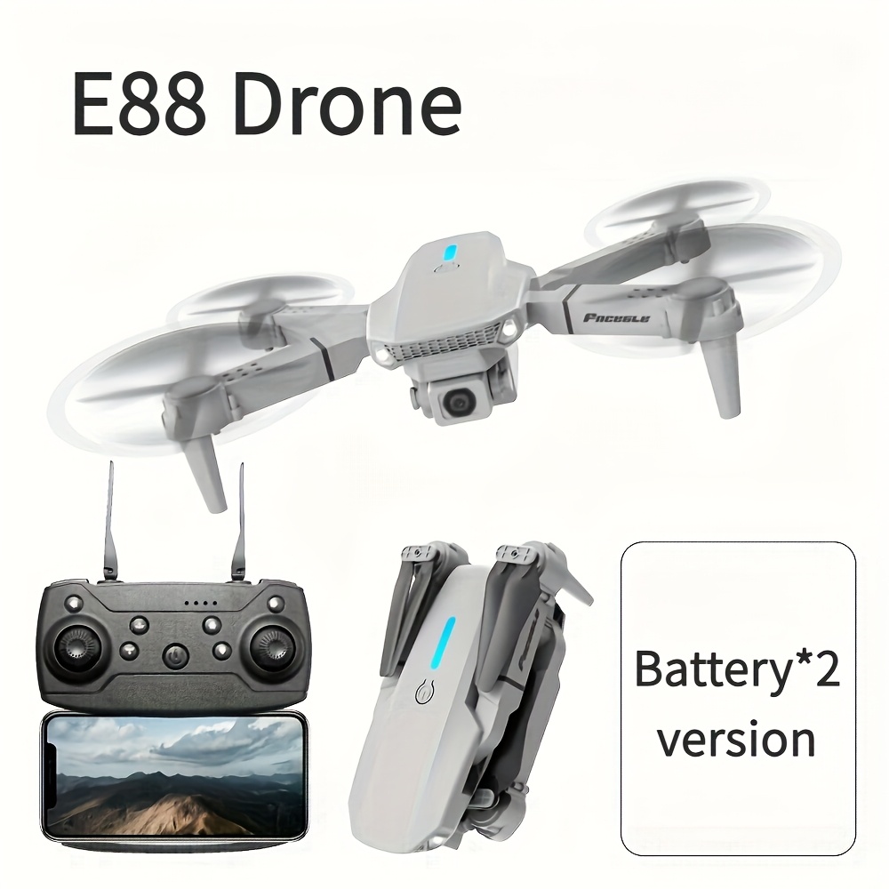 Drone z Podwójną Kamerą E88 z Optycznym Pozycjonowaniem Przepływu, Inteligentne Unoszenie się w Powietrzu, Wideo 480P HD, Ładowanie przez USB, Zasięg 50m i Prędkość 4m/s, Lekki 92g, Szary - Dron do Fotografii Lotniczej na Zewnątrz/Wewnątrz, Idealny Prezent dla Mężczyzn, Gadżet Technologiczny | Dron z Podwójną Kamerą | Wysokiej Jakości Obrazy