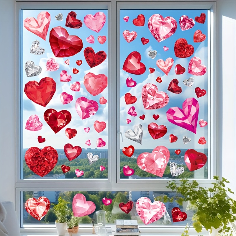 

9 Sheets Heart Window Clings, Modern Plastic Stickers, Reusable Valentine's Day Decor For Home & Store, No Electricity Needed, Featherless, Universal Holiday Decoration