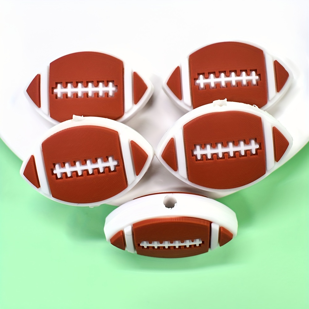 

5pcs Football-shaped Plastic Beads, Sports Pen Beads For , Bracelets, Necklaces, Keychains, Bag Chains, Handmade Crafts, Party Favors - No Pen Included