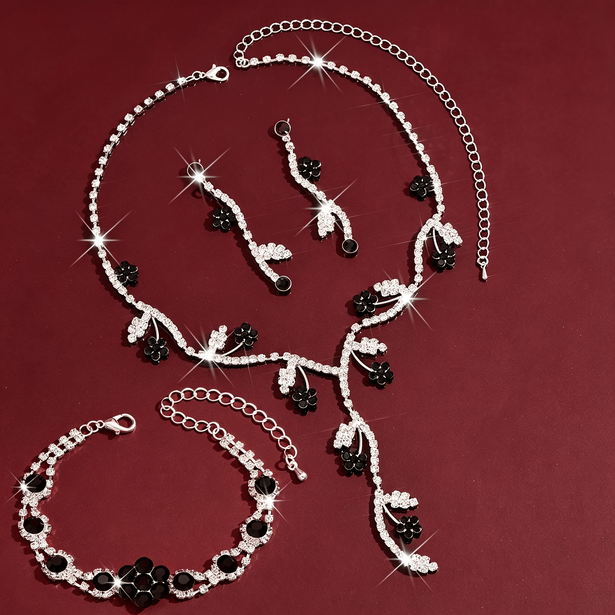 Elegant Women's Rhinestone Floral Jewelry Set, Gift Ready