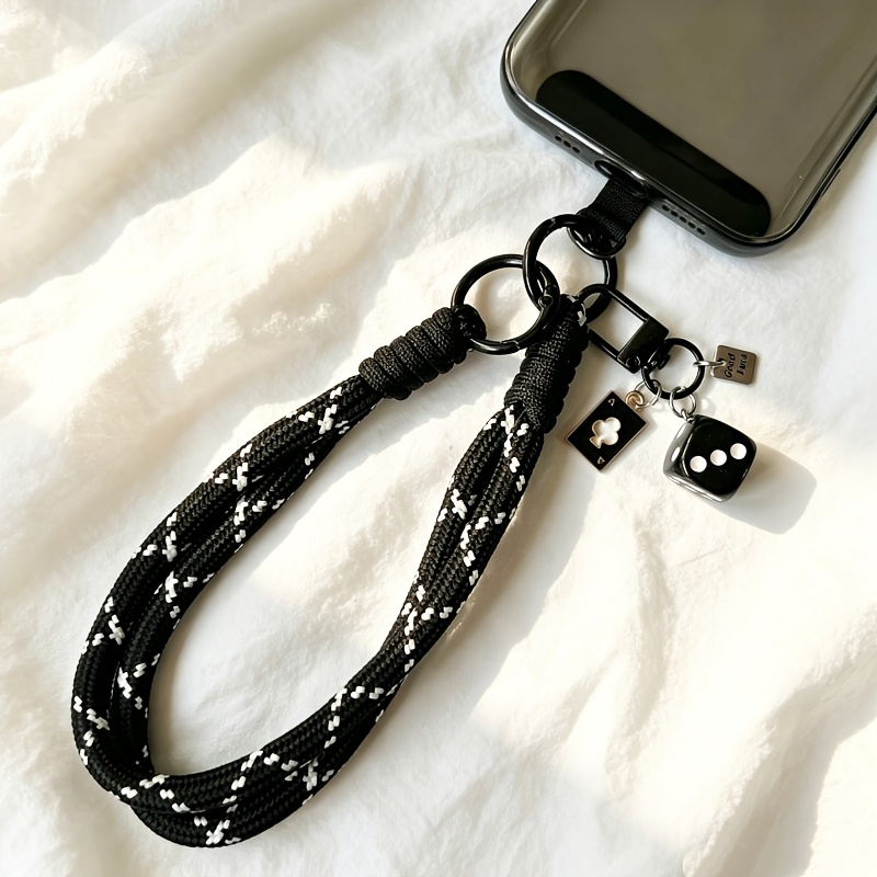 TEMU 1pc Y2K Trendy Cool Lanyard para Teléfono Tejido con a Cuadros y Negro, Colgante Combinado de Dados 3D y para Cartas de Póker, con T-Piece de