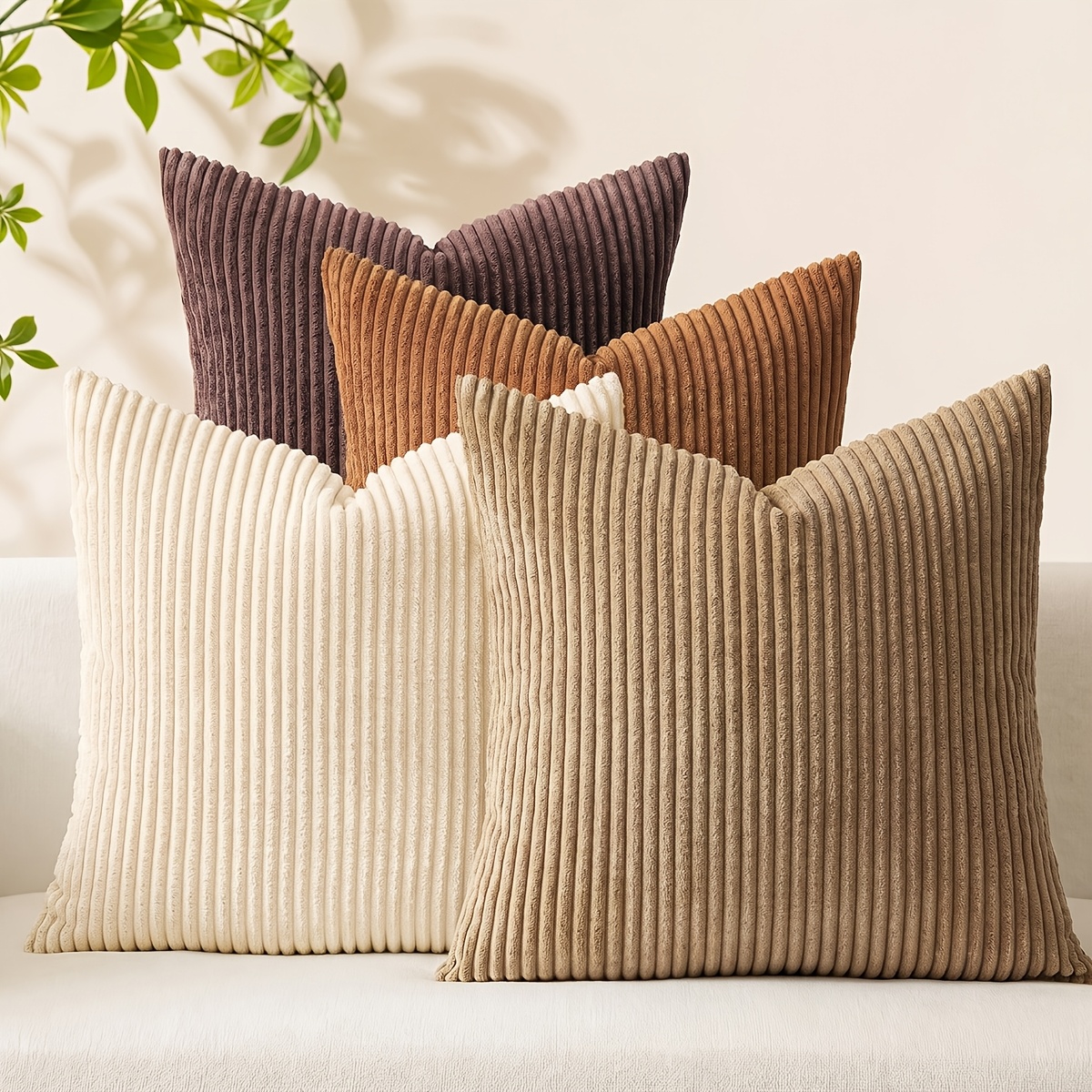 item picture 4pcs boho vintage aesthetic throw pillow covers corduroy striped pillowcases with hidden zipper 16 16 18 18 20 20 inch   universal cushion covers classic retro pattern for   room bedroom sofa home decor no pillow inserts
