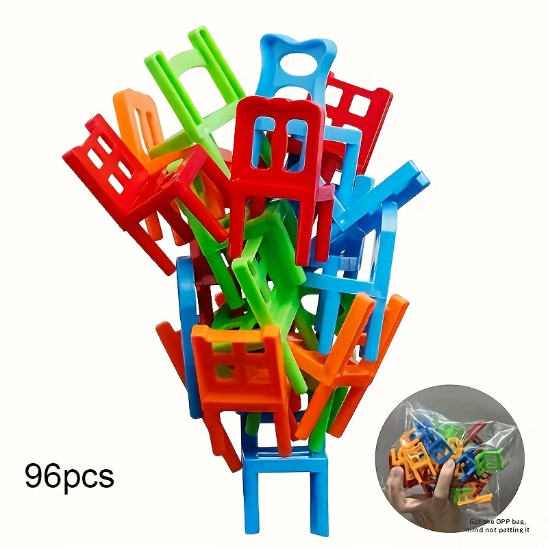 Image of 24pcs/48pcs/96pcs Kids Stacking Toys Suitable For Parent-child Games, Balance Folding Chair Tower Building, Plastic Chair Stacking Game With Folding Chairs For Party, Christmas Gift, & Activities