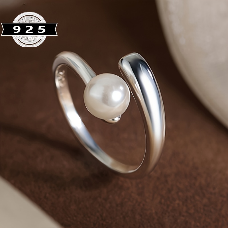 

925 Sterling Silver Inlaid Artificial Pearl Of And Beauty High Quality Adjustable Ring With Gift Box