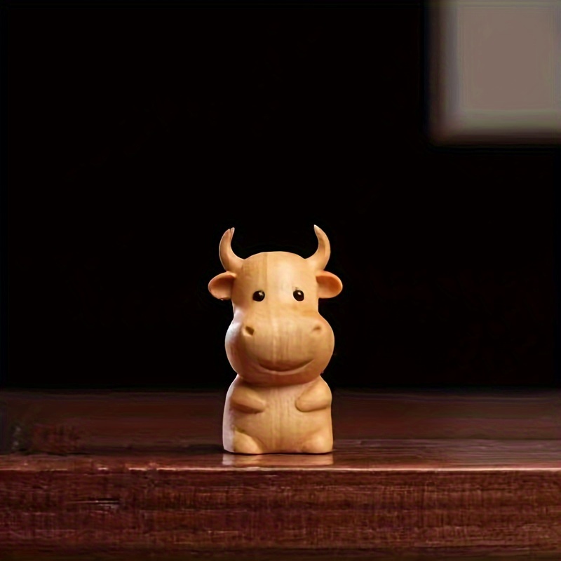 Image of A Lovely Handmade Wooden Wood Carving 12 Zodiac Ornaments Decorative Crafts, Home Office Desktop Ornaments Decorations, Wooden Chicken, Wooden Cow, Wooden Dog, Wooden Mouse