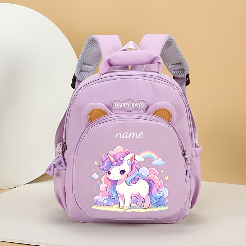 TEMU Name/text Women's & Men's Backpack With Unicorn Print - Lightweight Durable Nylon Bookbag Suitable For Travel, Gym, College, Daily Use, Spacious