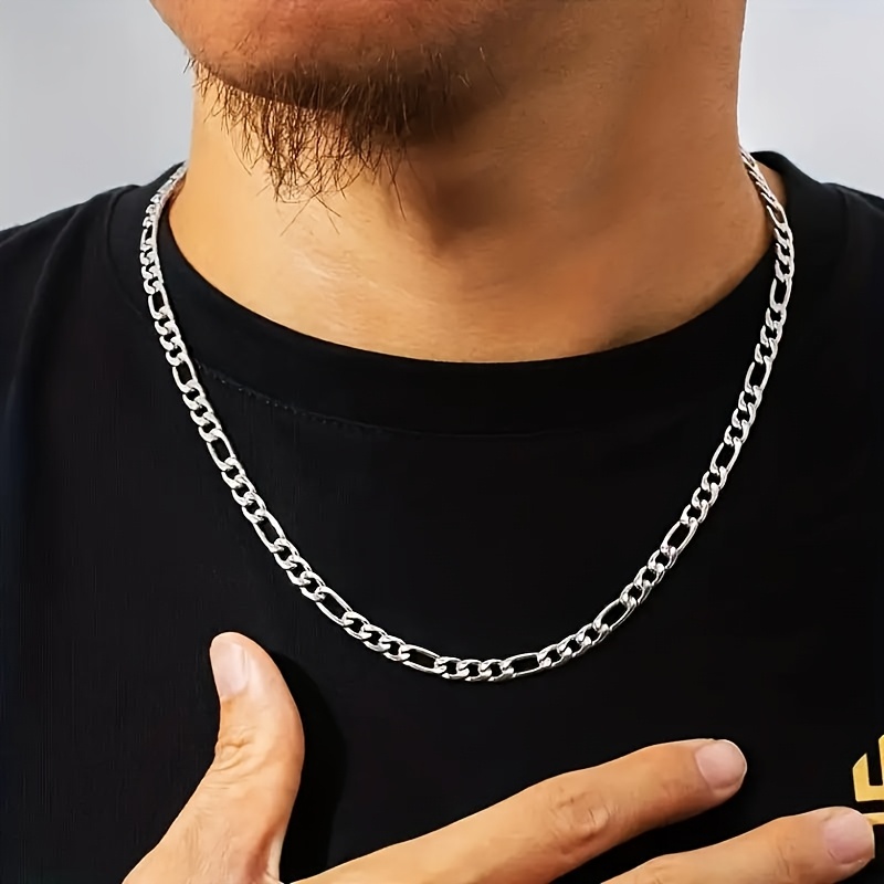 TEMU 4mm Classic Silvery Plated Necklace - Simple And Stylish Long Chain Neutral Jewelry, Hypoallergenic And Non Fading, Hip Hop Fashion Necklace,