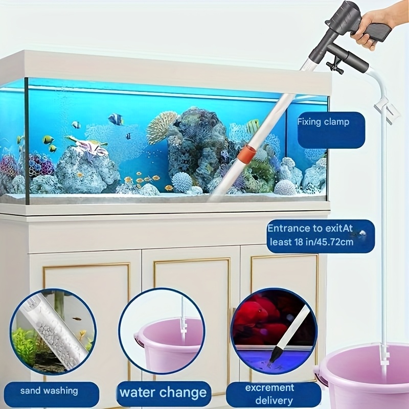 aquarium gravel cleaner   changer siphon vacuum cleaner with temperature gauge fish tank cleaning tool aquarium vacuum gravel cleaner with   button fish tank siphon for water change adjustable   controller with fish net Product details 4