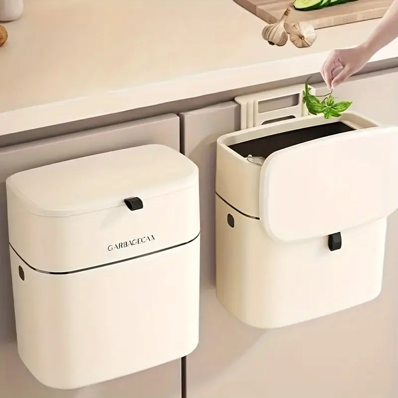 TEMU A Wall-mounted Trash Can, A Covered Suspended Kitchen Trash Can, A Kitchen Compost Bin, A Kitchen Trash Can, A Covered Kitchen Trash Can, A