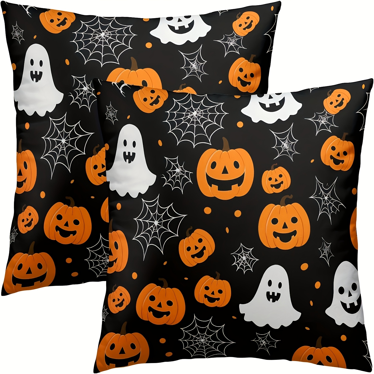 TEMU 2pcs Halloween-themed Polyester Throw Pillow Covers - & Pumpkins Design With Web Accents,40/45/50cm, Machine Washable, Zip Closure For Couch,