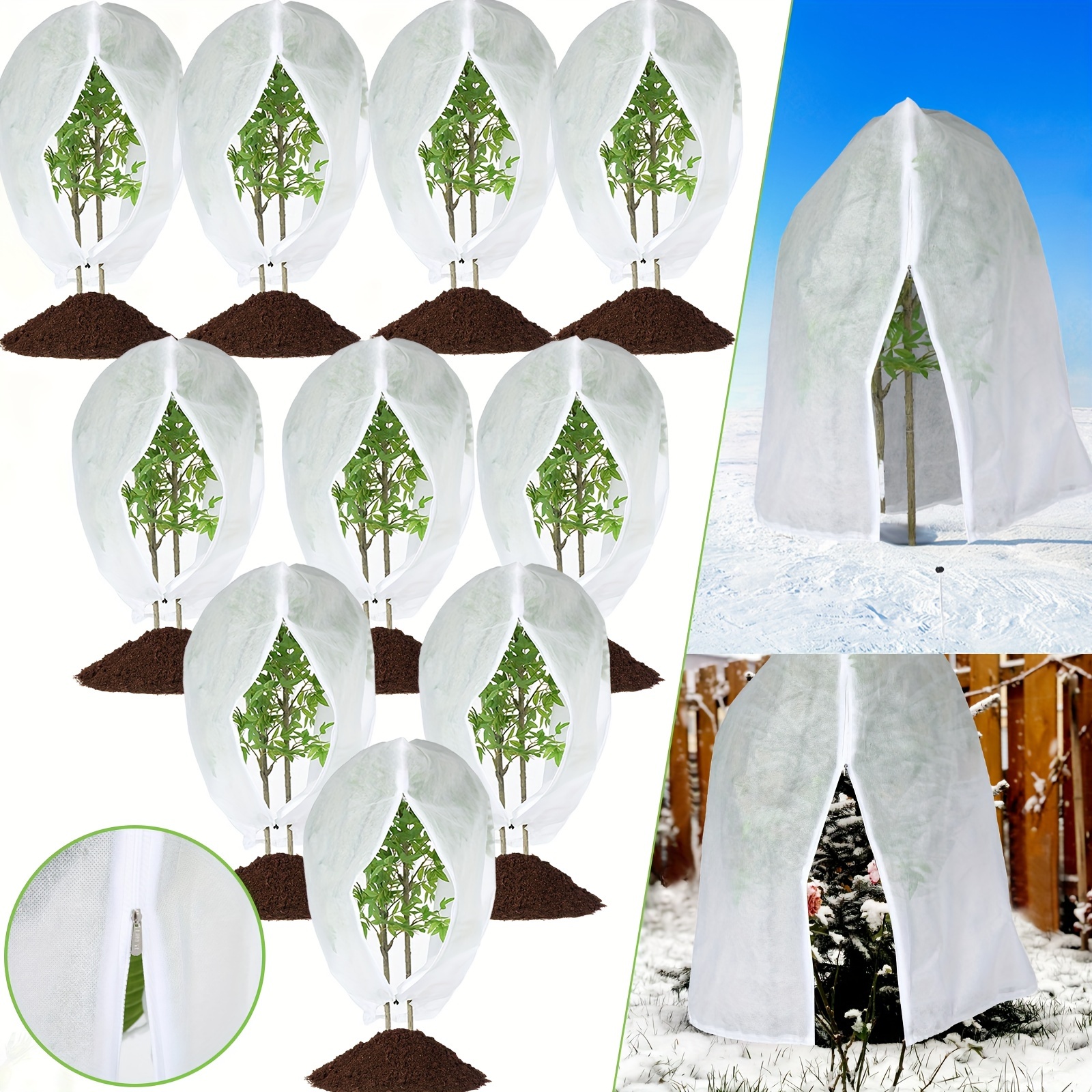 

10 Pcs Winter Plant Cover Freeze Protection Bag Outdoor Freeze Tree Blanket With Zipper And Drawstring Large Reusable Garden Non Woven Frost Cloth For Plant Winter Protection (47 X 71 Inch)