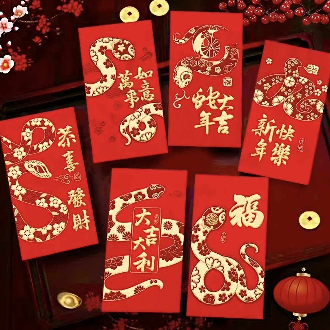 

30pcs 2025 Snake Chinese New Year Red Envelopes - Intricate Design With Golden Accents, " & " Phrases, Gifting, Cultural Gifting|traditional Chinese |quality Paper